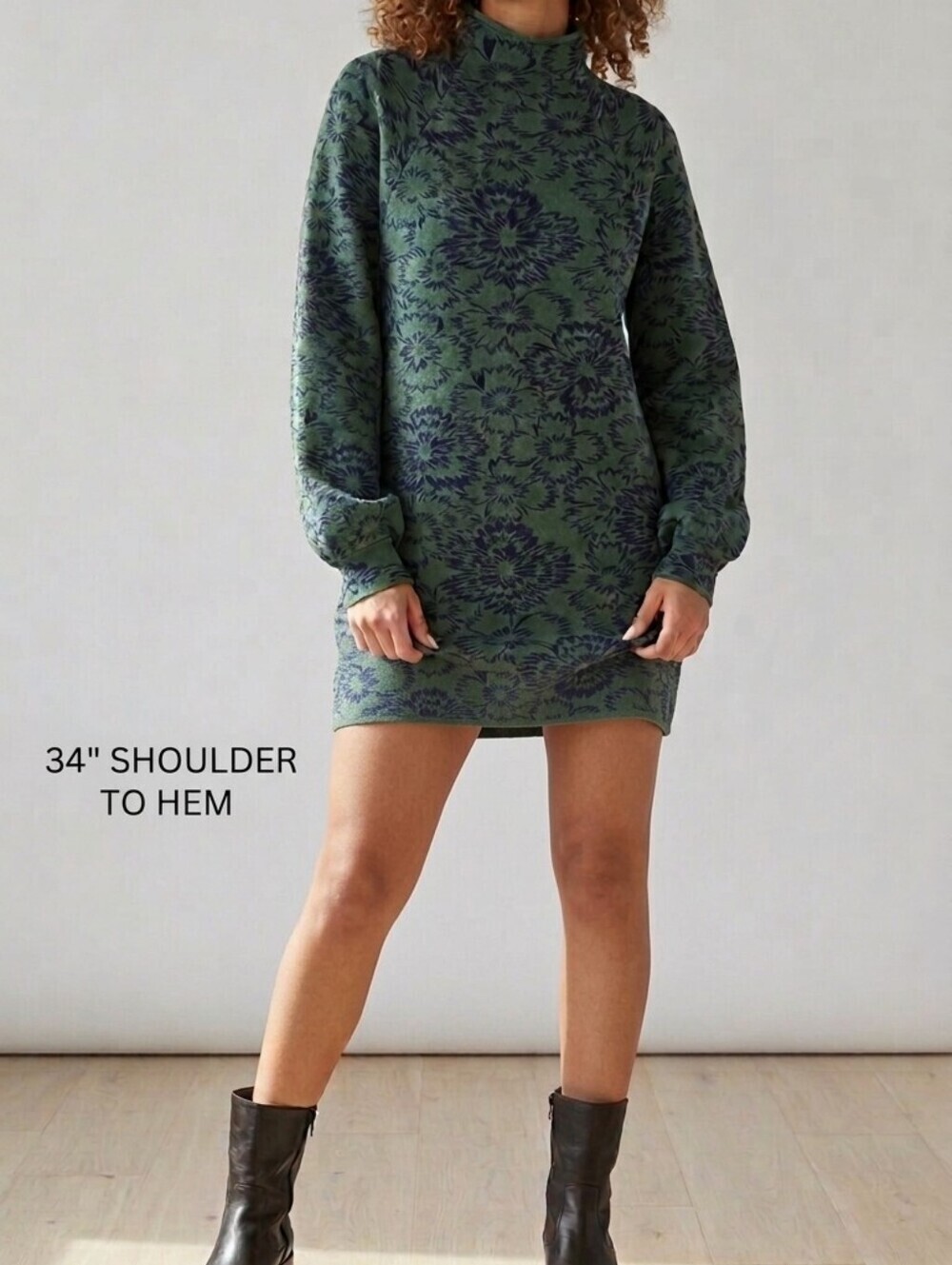 Maeve × Anthro NWOT The Beatriz Mock-Neck Green Floral Sweater Dress, Size XS